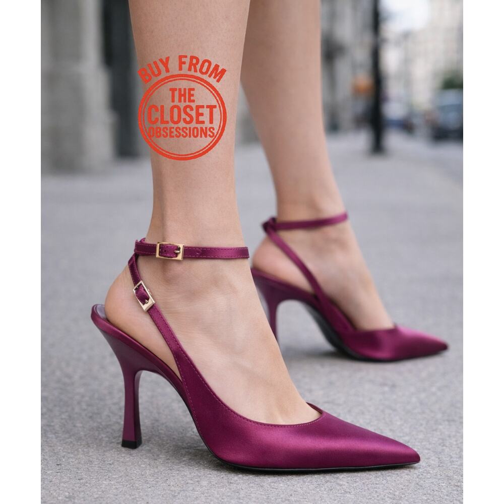 Zara Satin Pink Slingback Heels Pointed Toe NWT